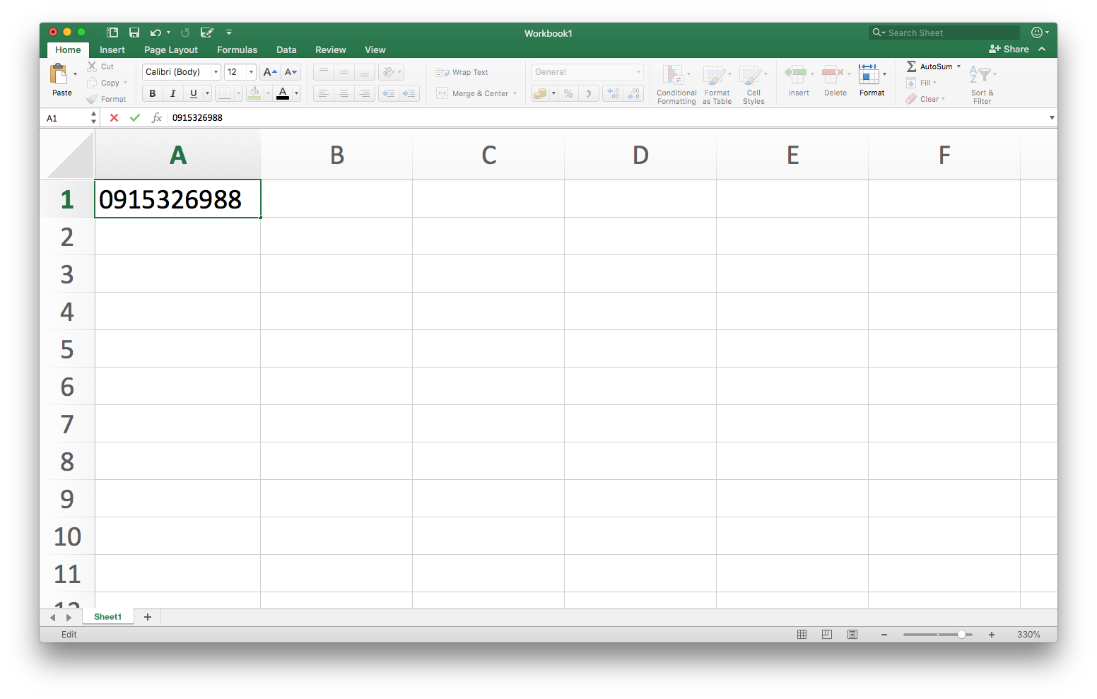 how to keep leading zeros in excel for mac